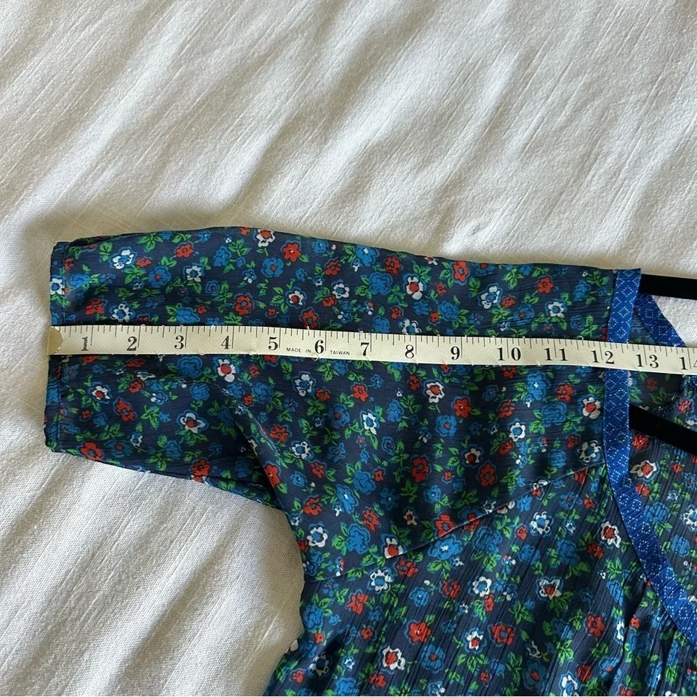Hollister Womens S Blue Ditsy Floral  Pleated Sheer Chiffon Top Boho Cottage - Picture 12 of 16